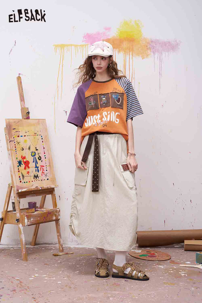 ELFSACK Patch Applique Raglan Sleeve T-Shirt