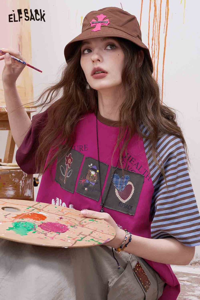 ELFSACK Patch Applique Raglan Sleeve T-Shirt
