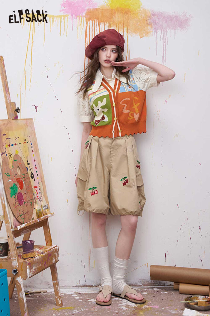 ELFSACK Patchwork Deer Applique Fake Two-Piece Top