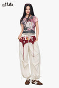 ELFSACK Patchwork High Waist Wide Leg Pants