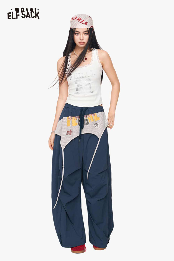 ELFSACK Patchwork High Waist Wide Leg Pants