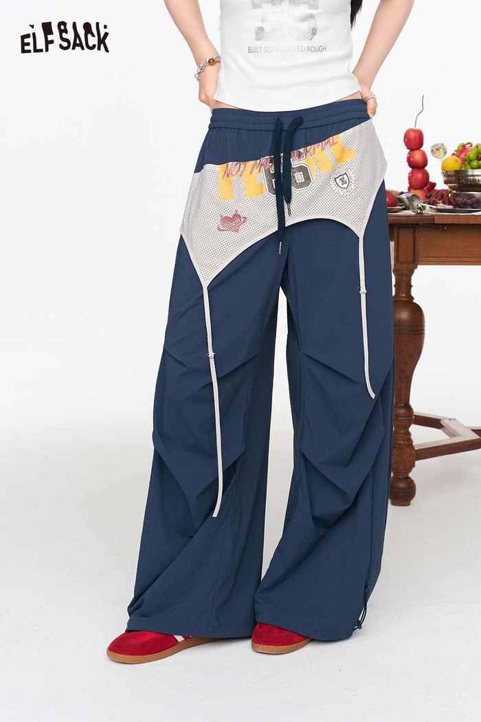 ELFSACK Patchwork High Waist Wide Leg Pants