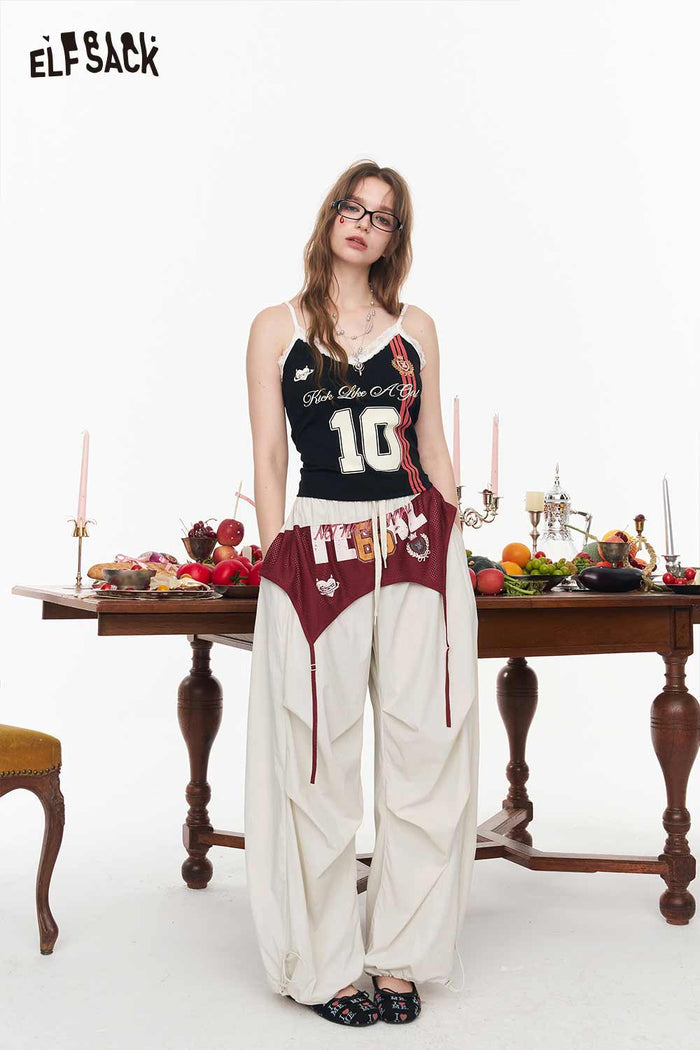 ELFSACK Patchwork High Waist Wide Leg Pants