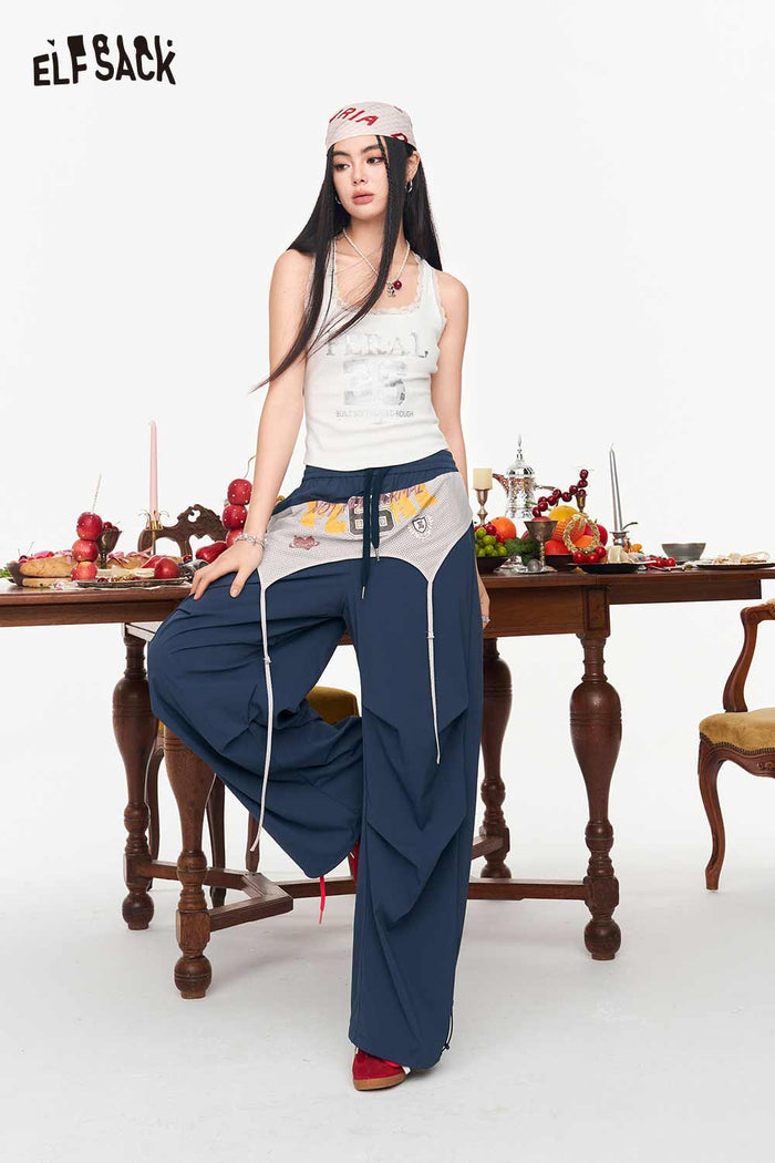 ELFSACK Patchwork High Waist Wide Leg Pants
