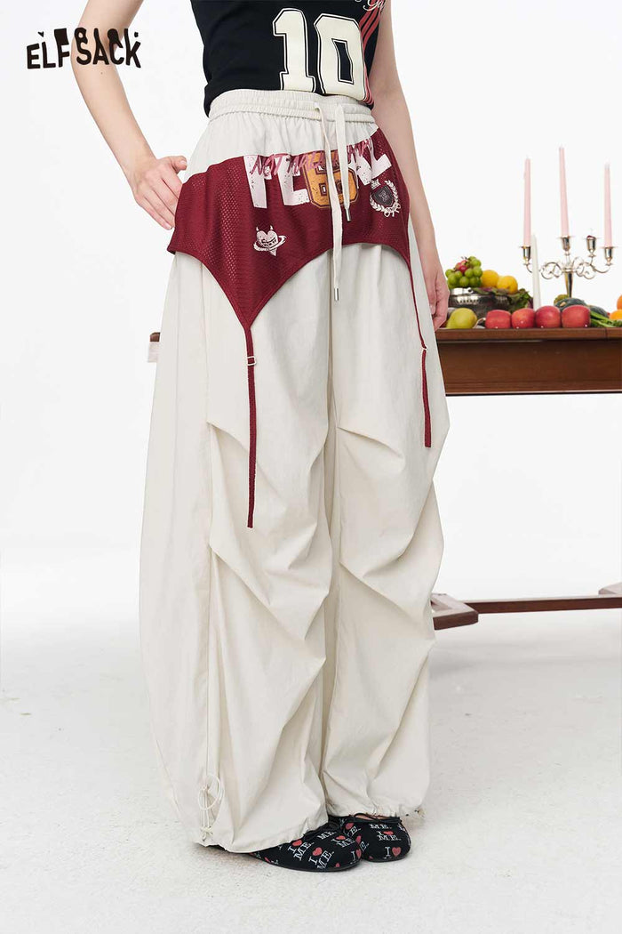 ELFSACK Patchwork High Waist Wide Leg Pants