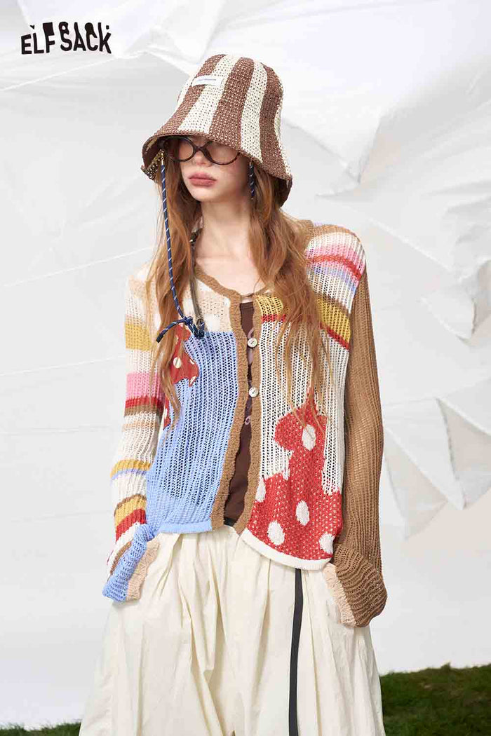 ELFSACK Patchwork Knit Cardigan
