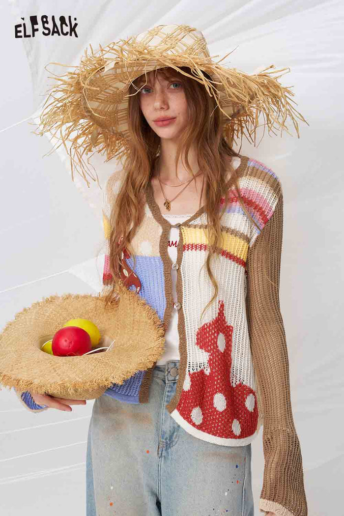 ELFSACK Patchwork Knit Cardigan