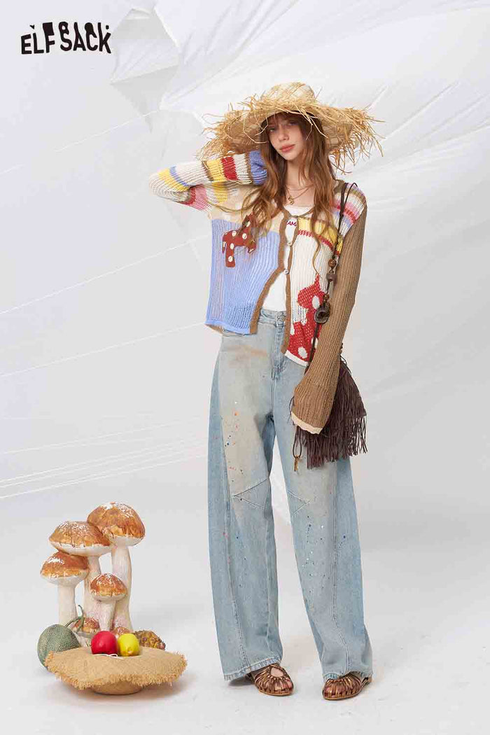 ELFSACK Patchwork Knit Cardigan