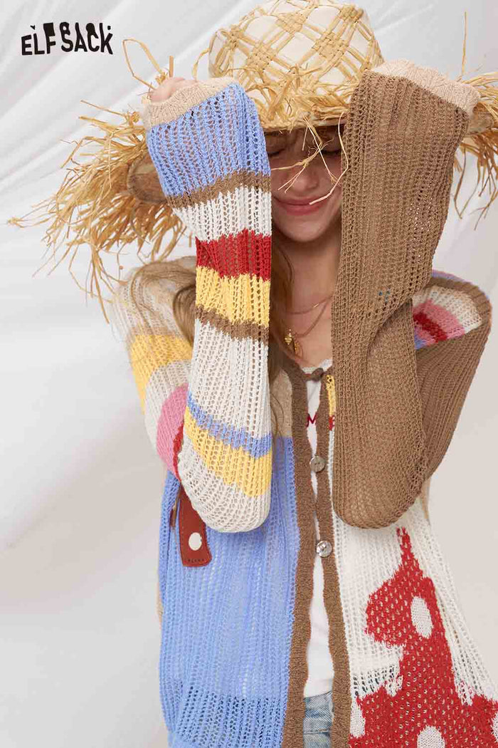 ELFSACK Patchwork Knit Cardigan