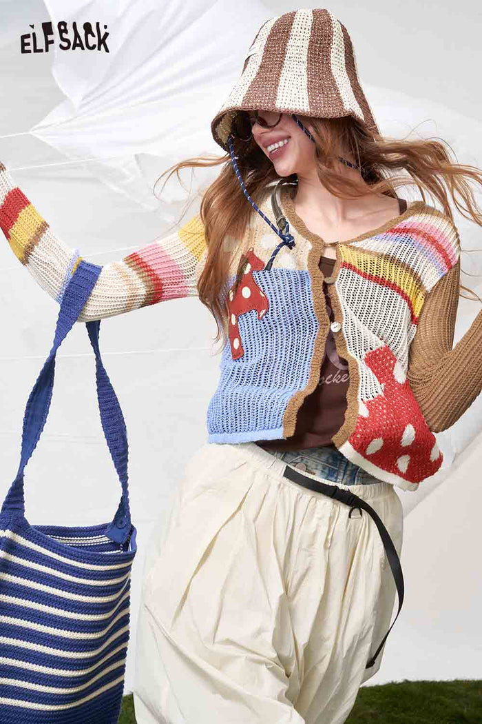 ELFSACK Patchwork Knit Cardigan