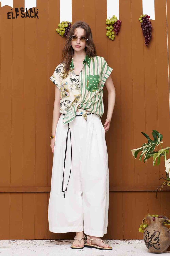 ELFSACK Patchwork Print Mixed Sleeveless Shirt