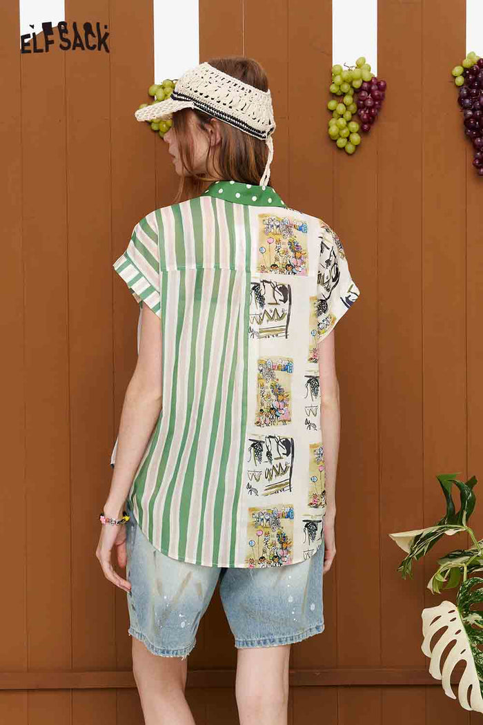 ELFSACK Patchwork Print Mixed Sleeveless Shirt