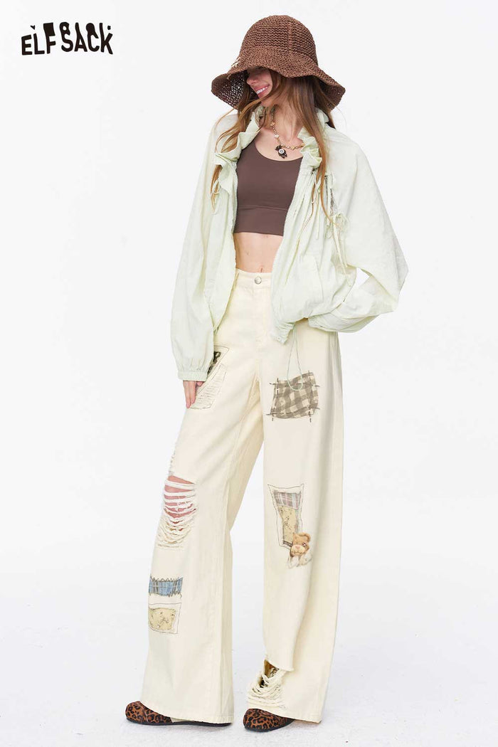 ELFSACK Patchwork Wide Leg Pants