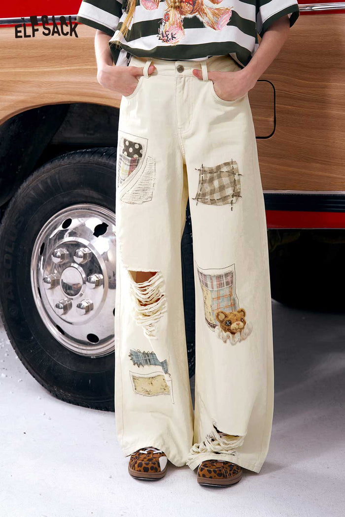 ELFSACK Patchwork Wide Leg Pants