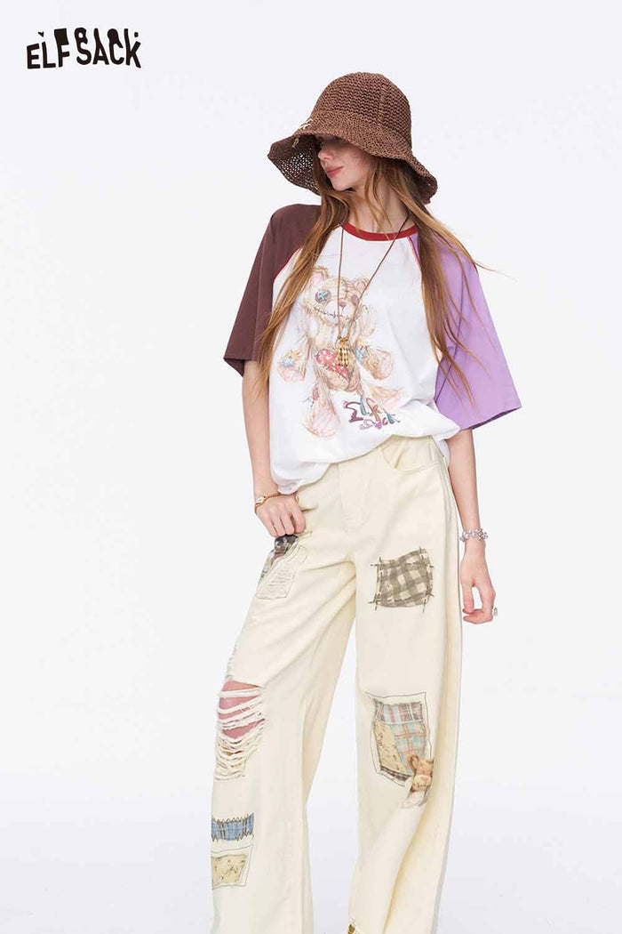 ELFSACK Patchwork Wide Leg Pants