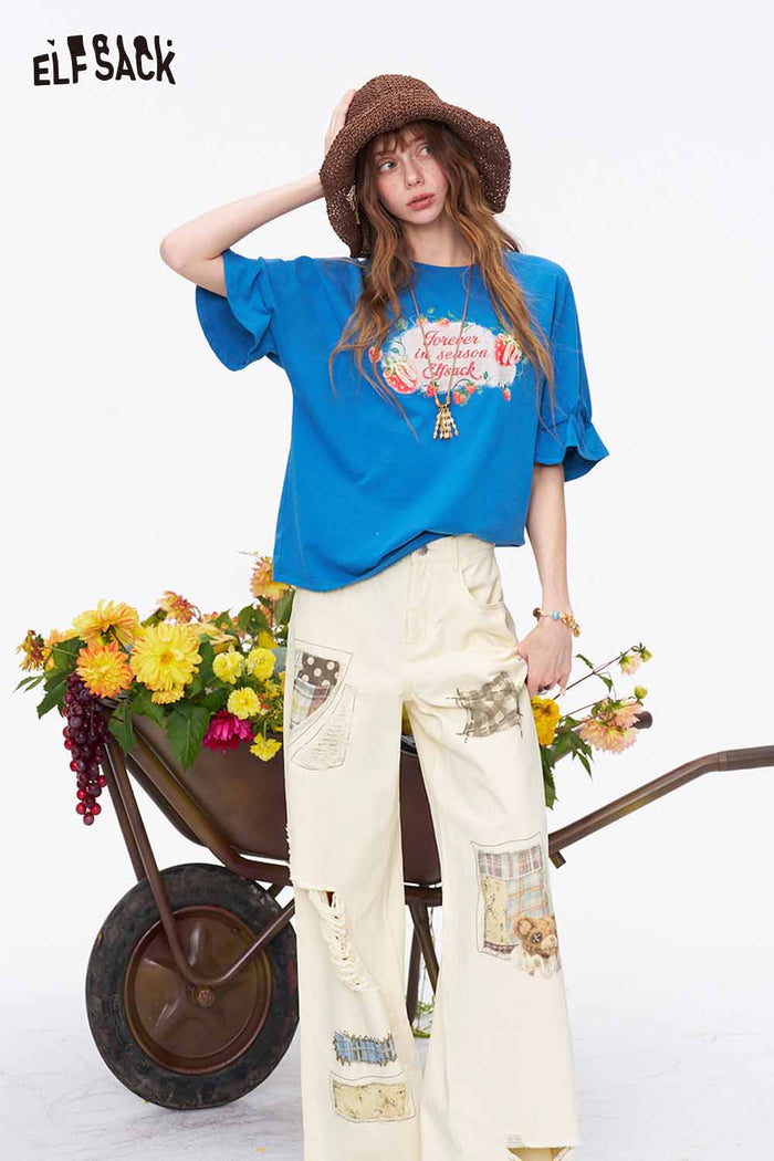ELFSACK Patchwork Wide Leg Pants