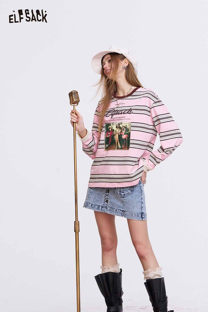 ELFSACK Pink Striped Long Sleeve T-Shirt