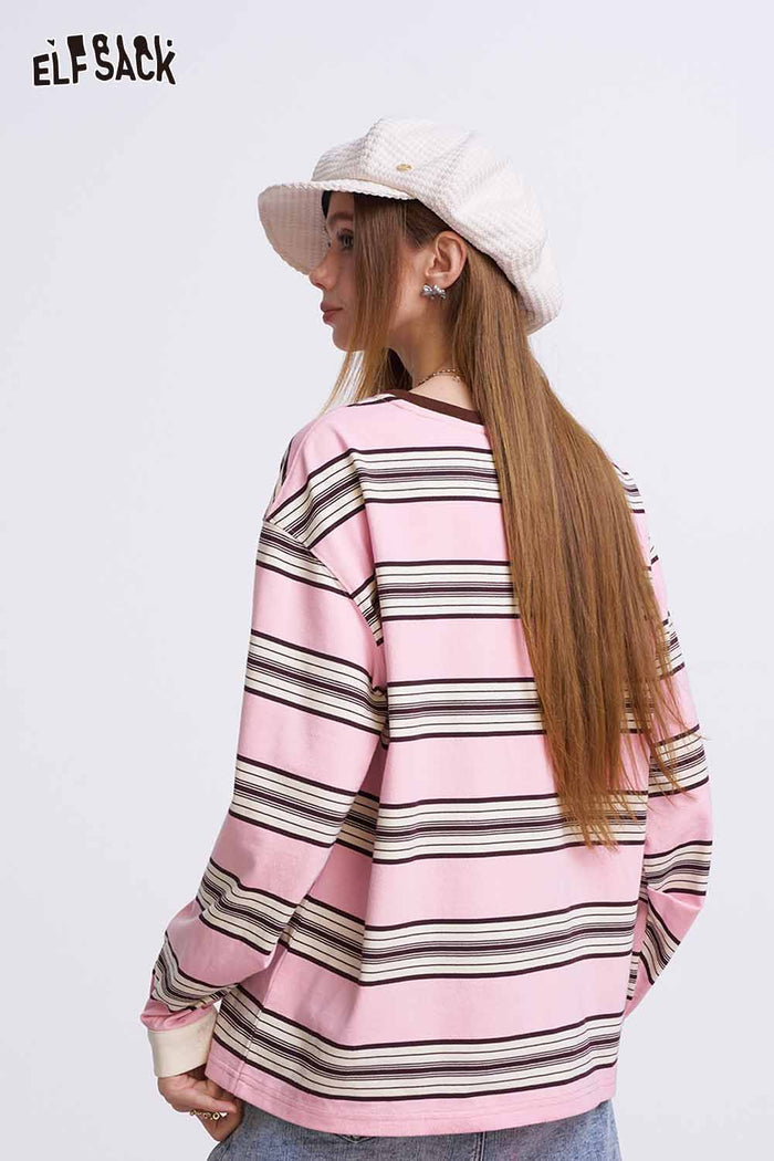 ELFSACK Pink Striped Long Sleeve T-Shirt