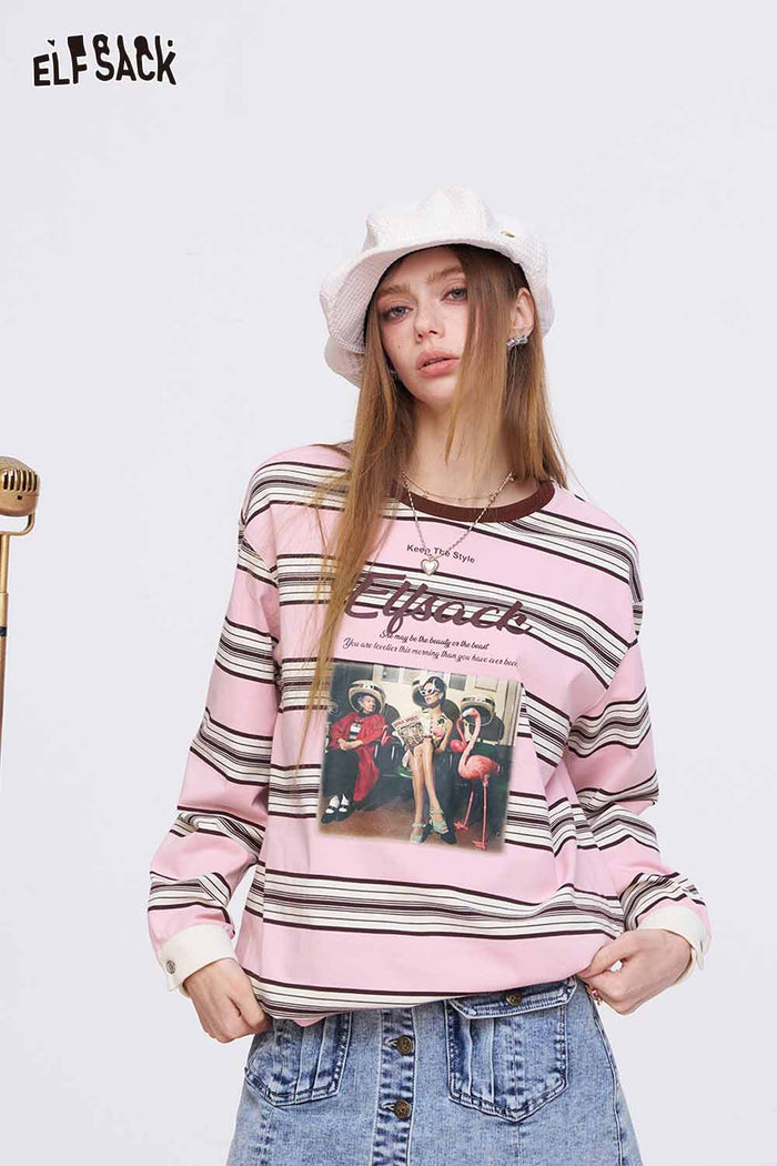 ELFSACK Pink Striped Long Sleeve T-Shirt