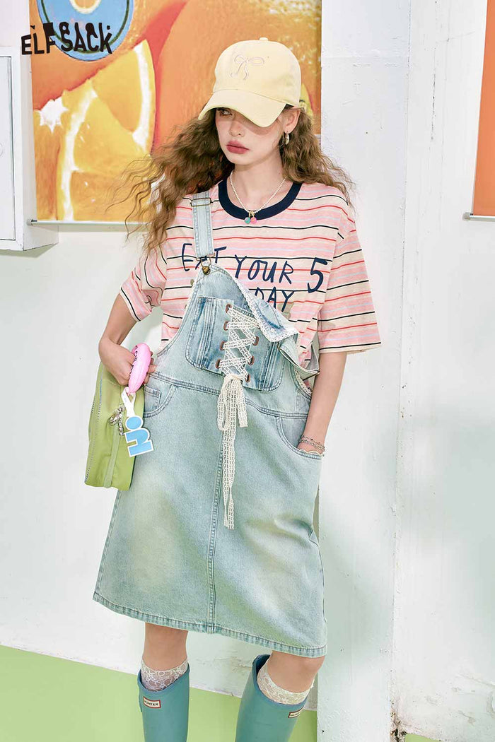 ELFSACK Pink Striped T-Shirt With Fruit Graphic Print