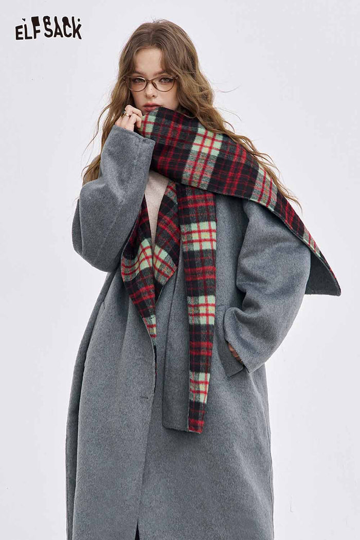 ELFSACK Plaid Lined Wool Blend Coat