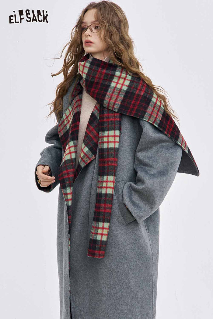 ELFSACK Plaid Lined Wool Blend Coat