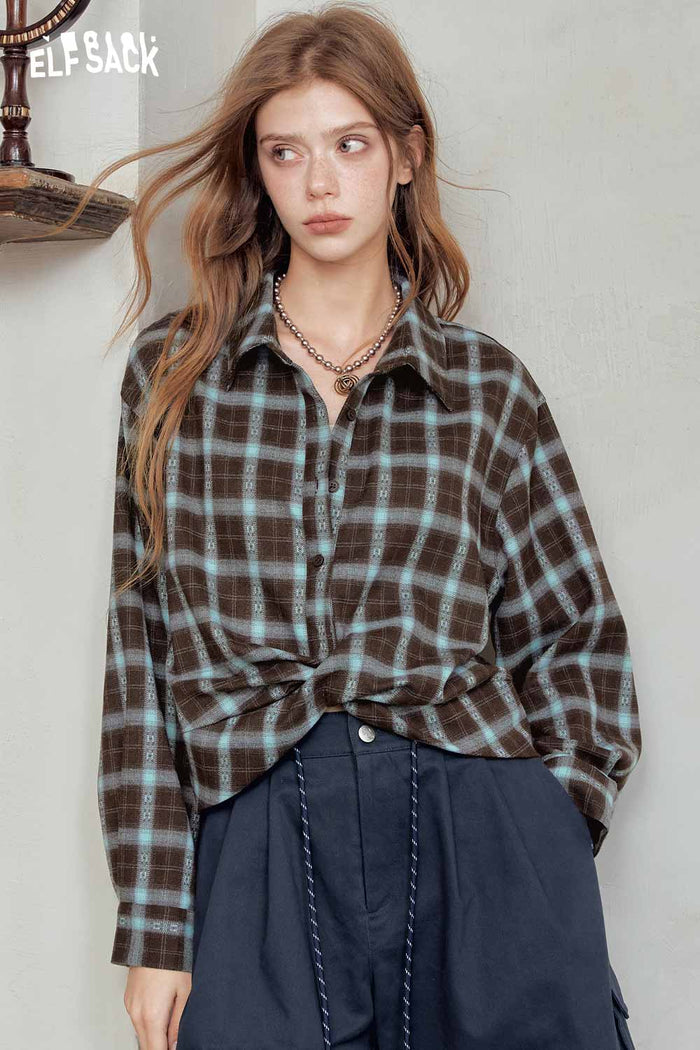Plaid Twist Cropped Blouse