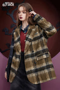 ELFSACK Plaid Woolen Jacket Suit Jackets Women Academic Style Coats