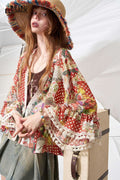 ELFSACK Polka Dot Floral Patchwork Chiffon Blouse