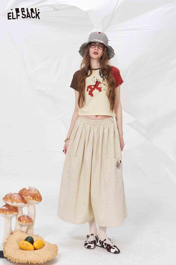 ELFSACK Polka Dot Horse Patchwork Raglan T-Shirt