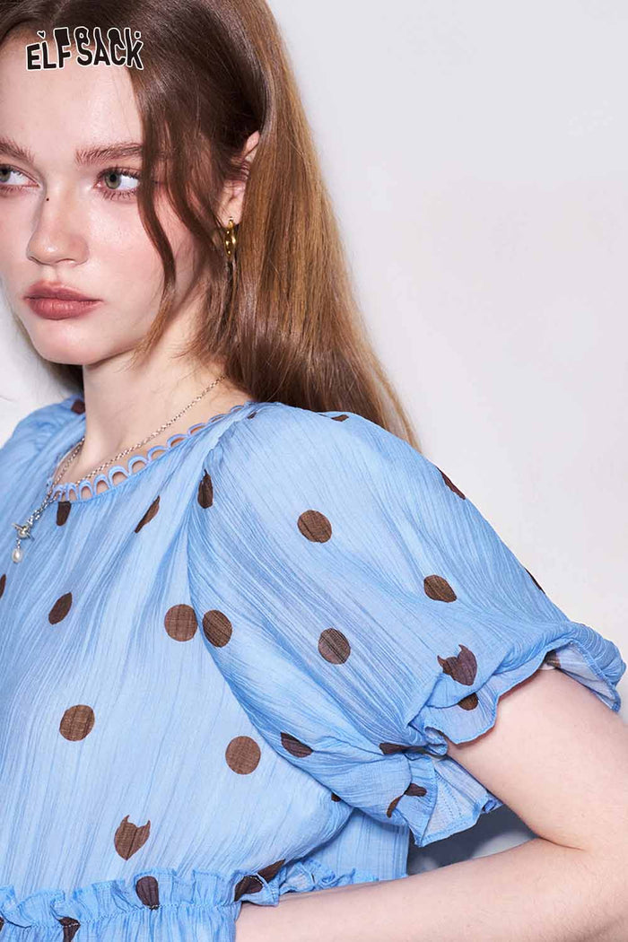 ELFSACK Polka Dot Tiered Ruffle Midi Dress