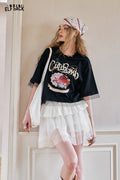 ELFSACK Polka Lace Mesh Puffy Chic Skirt