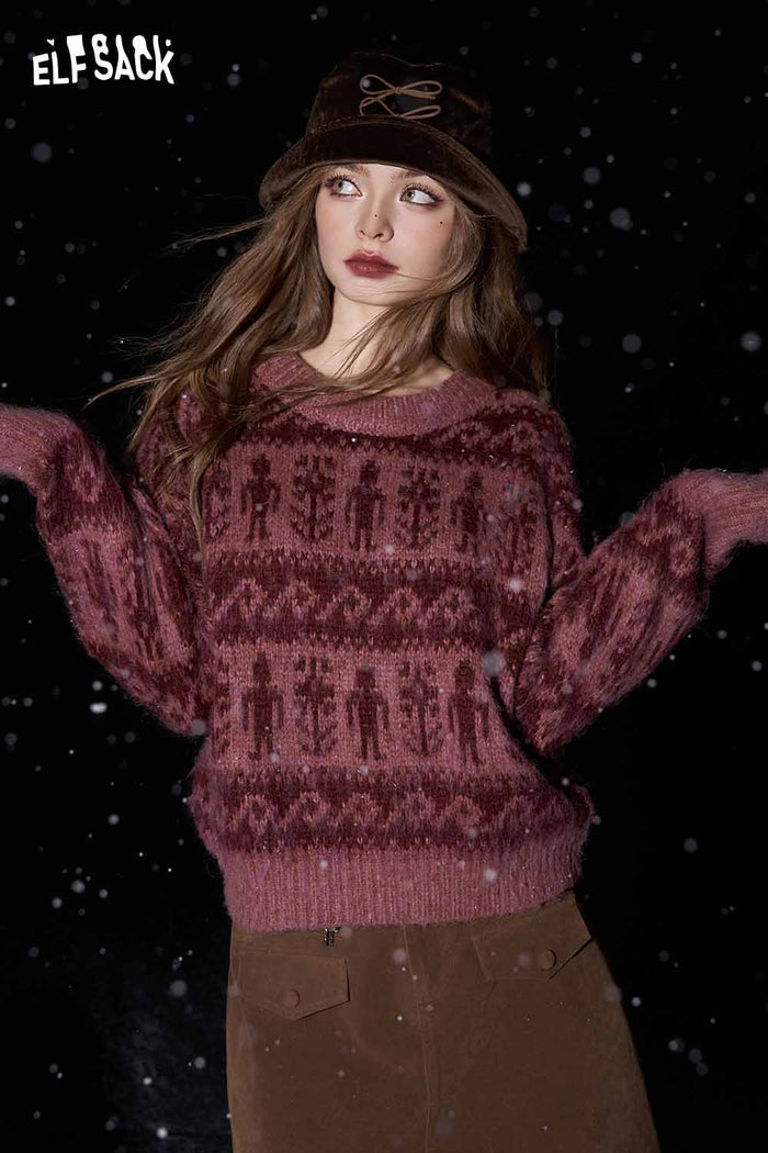 ELFSACK Premium Stripe Round Neck Cropped Pullover Sweater