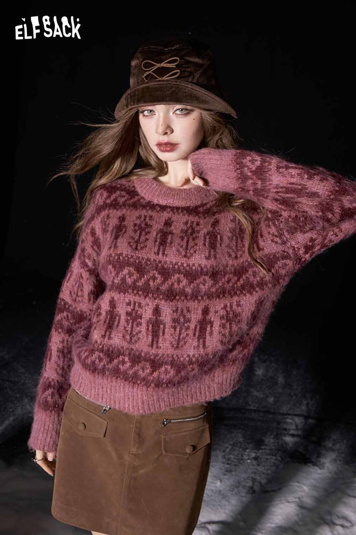 ELFSACK Premium Stripe Round Neck Cropped Pullover Sweater