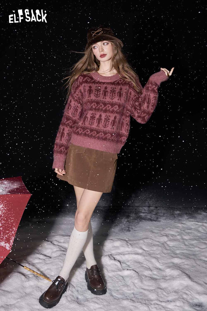 ELFSACK Premium Stripe Round Neck Cropped Pullover Sweater