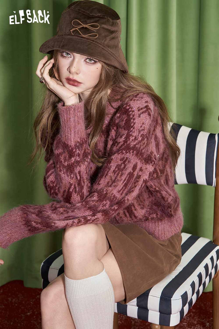 ELFSACK Premium Stripe Round Neck Cropped Pullover Sweater