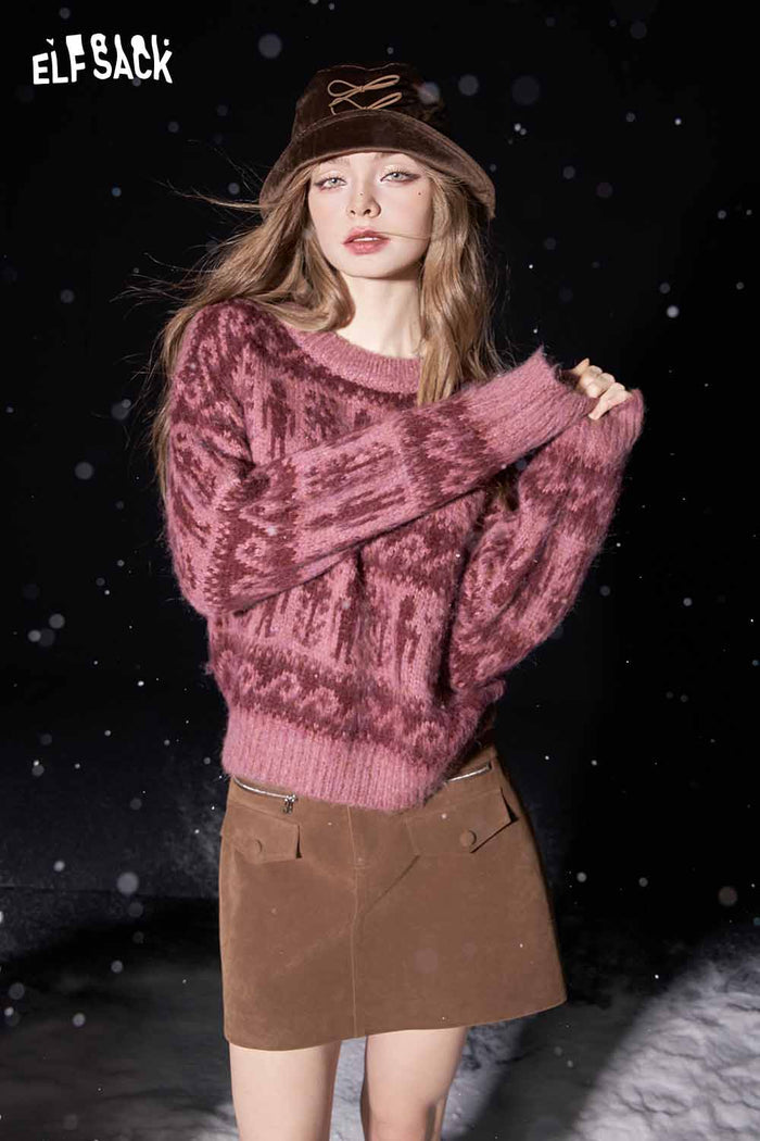 ELFSACK Premium Stripe Round Neck Cropped Pullover Sweater