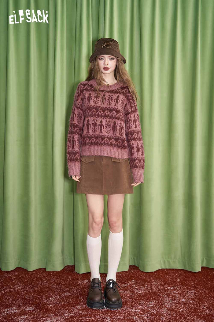 ELFSACK Premium Stripe Round Neck Cropped Pullover Sweater