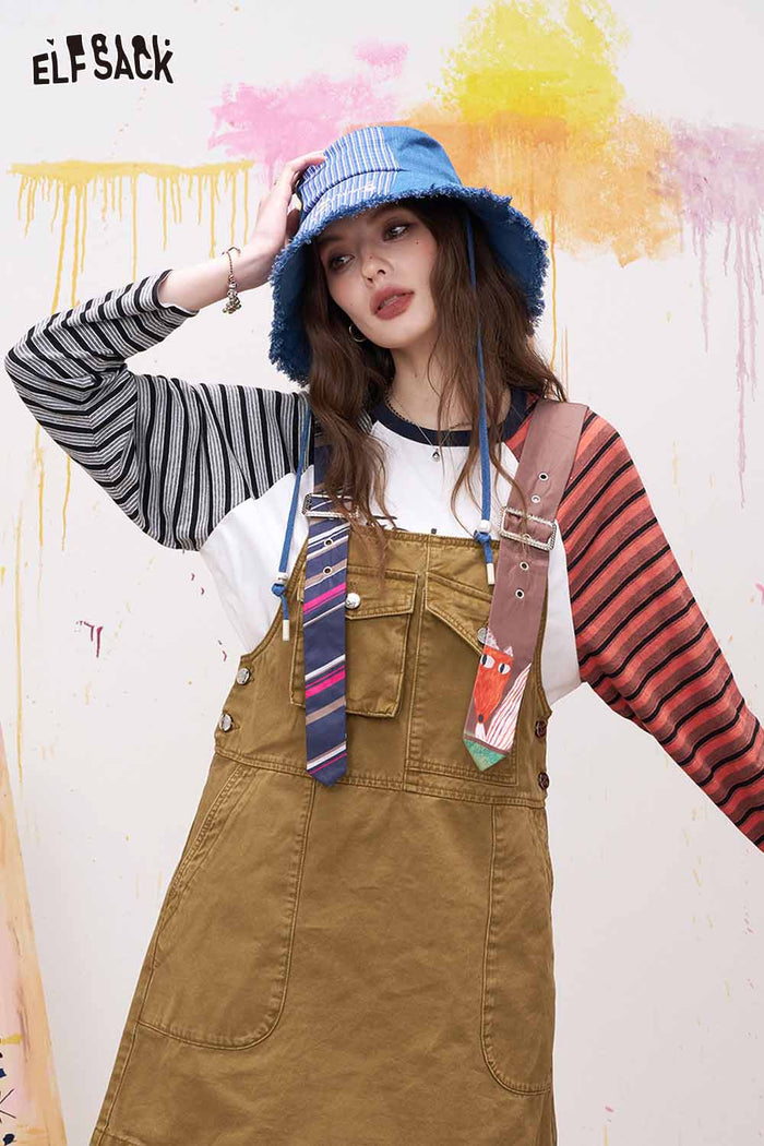ELFSACK Preppy Colorblock Long Sleeve T Shirt