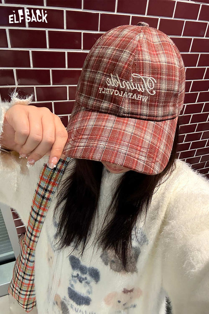 ELFSACK Preppy Cute Plaid Baseball Cap