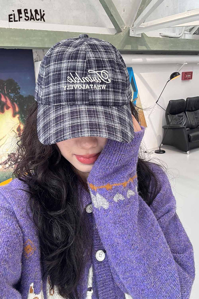 ELFSACK Preppy Cute Plaid Baseball Cap