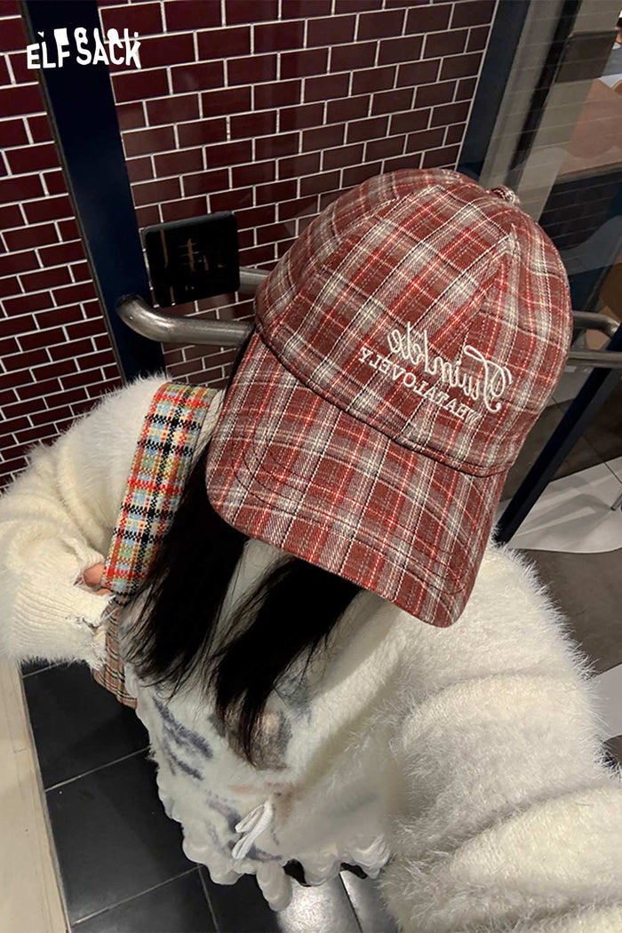 ELFSACK Preppy Cute Plaid Baseball Cap