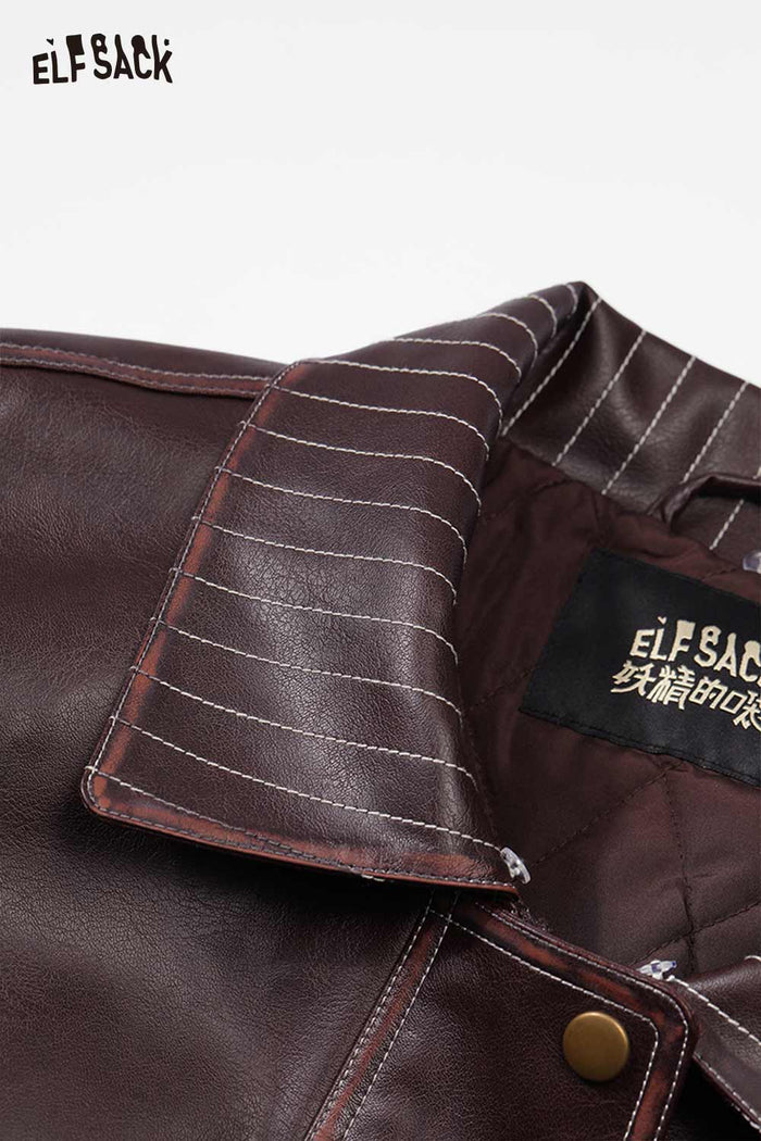 ELFSACK PU Leather Faux Fur Collar Biker Jacket