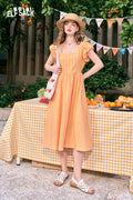 ELFSACK Puff sleeve French square neck slim waist dress