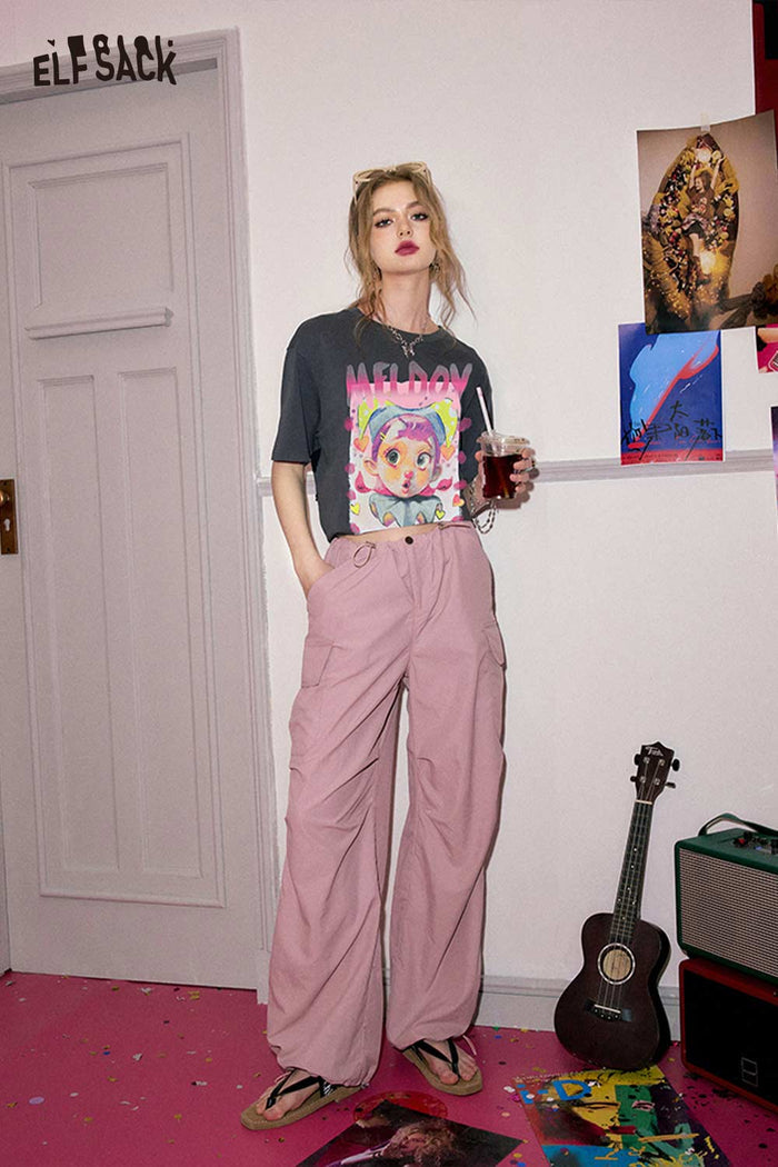 ELFSACK Quirky Clown Girl Print Oversized Tee