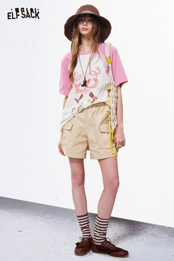 ELFSACK Raglan Sleeve Graphic Oversized T-Shirt