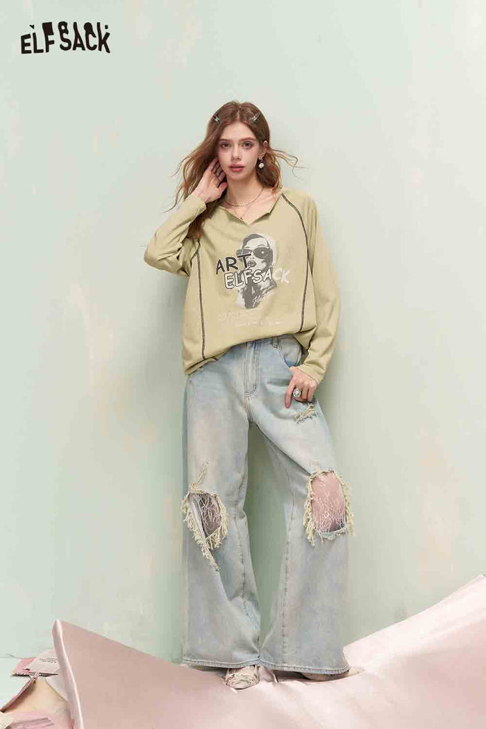 ELFSACK Raglan Sleeve Tshirt with Portrait Print