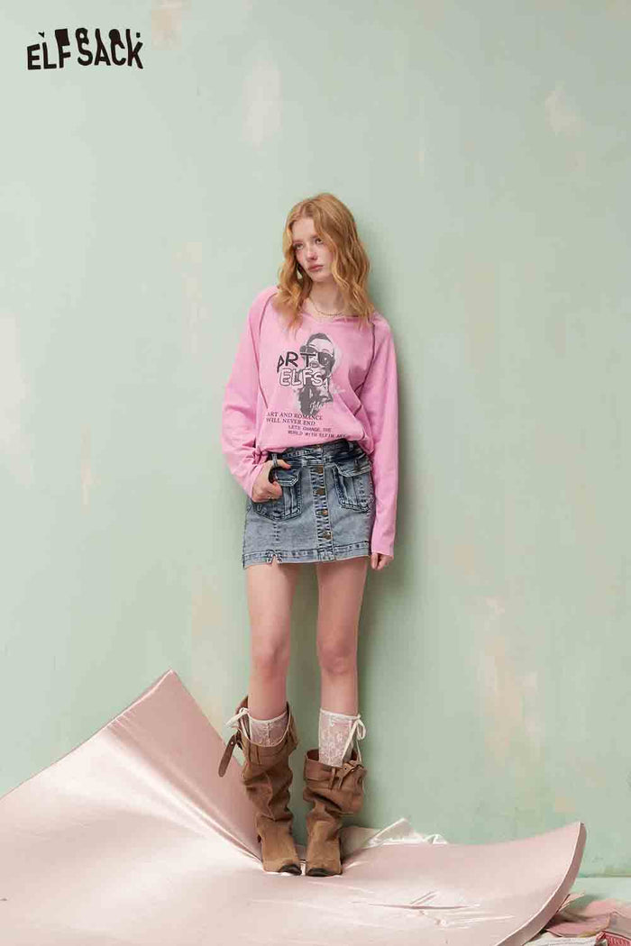 ELFSACK Raglan Sleeve Tshirt with Portrait Print