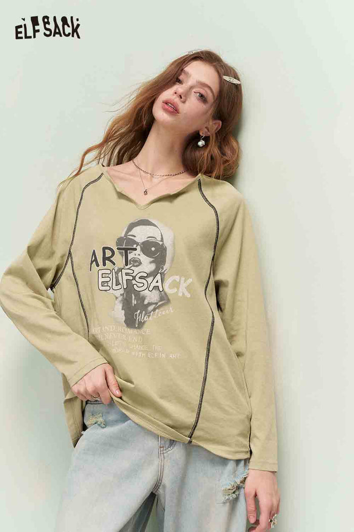 ELFSACK Raglan Sleeve Tshirt with Portrait Print
