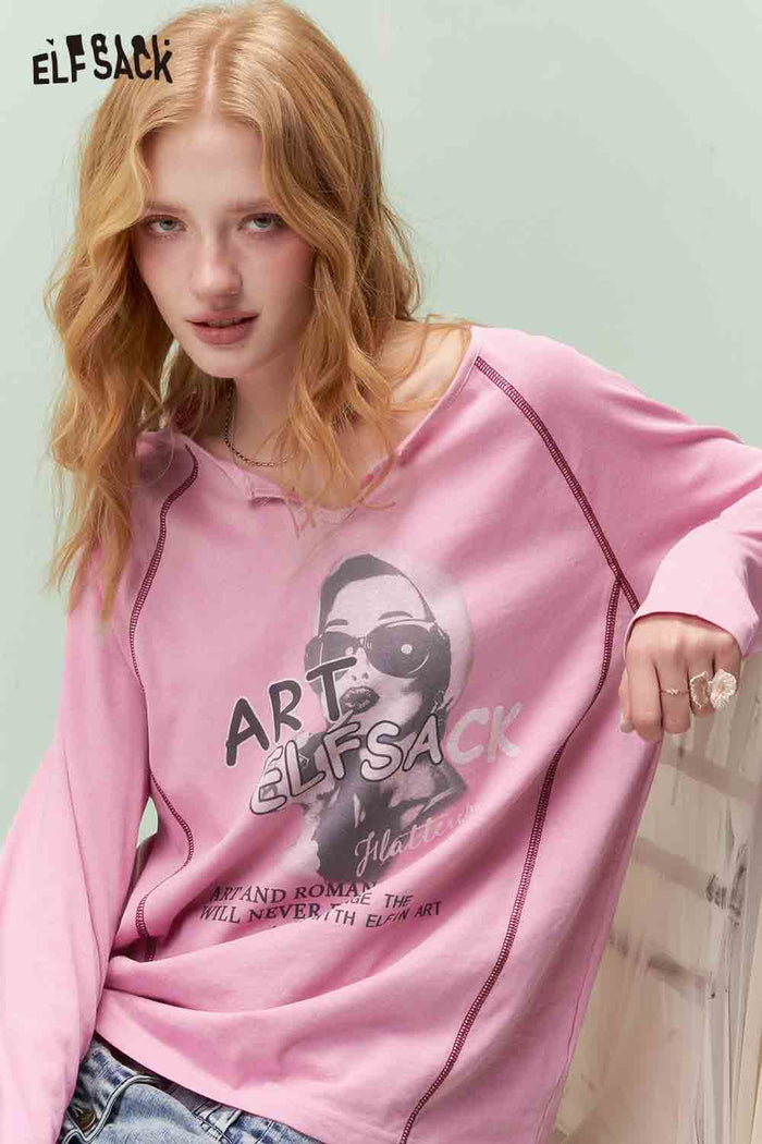 ELFSACK Raglan Sleeve Tshirt with Portrait Print